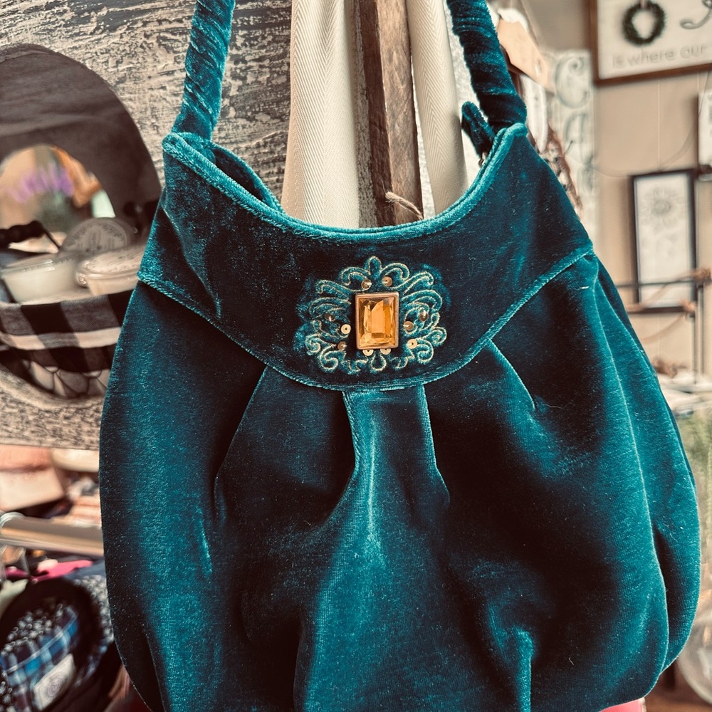 Elegant Velvet Teal Handbag